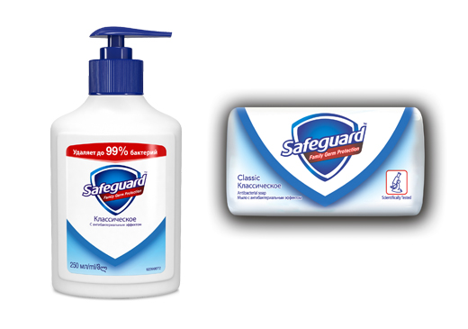 Гарантия безопасности:  антибактериальное мыло Safeguard защищает от бактерий даже после смывания